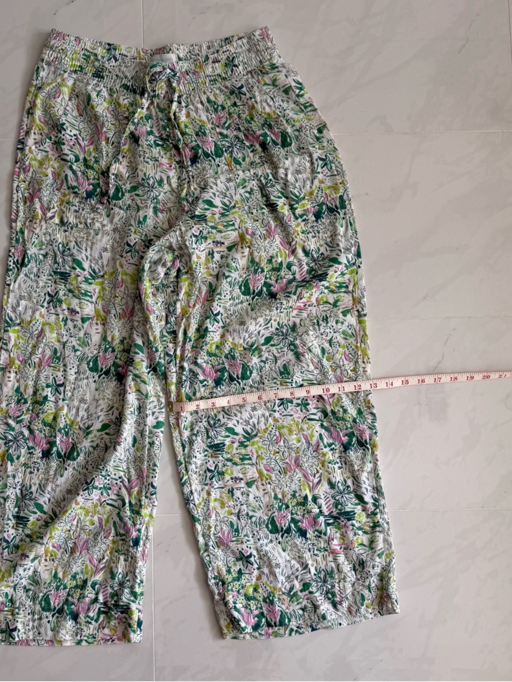 Cynthia Rowley Floral Wide-Leg Pants in Green, Pink & Yellow